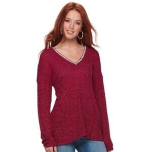 Juicy Couture Maroon and Sparkly Sliver Long Sleeve Top with Embellished Collar